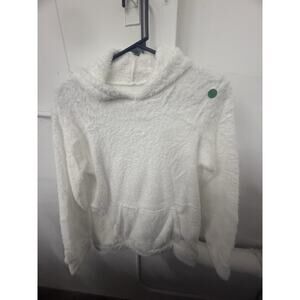 Women's White Fleece Pullover Hoodie Sweatshirt Long Sleeve Pockets Size S